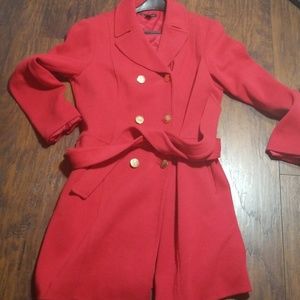 Red Pea Coat with Gold Buttons